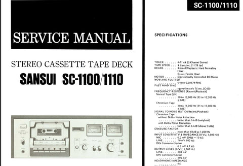 SANSUI SC-1100 SC-1110 STEREO CASSTTE DECK SERVICE MANUAL INC SCHEMATIC DIAGRAMS 18 PAGES ENG