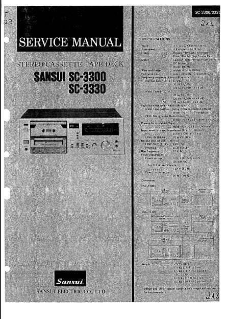 SANSUI SC-3300 SC-3330 STEREO CASSETTE TAPE DECK SERVICE MANUAL 13 PAGES ENG