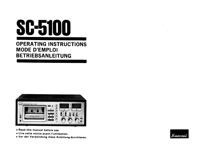 SANSUI SC-5100 STEREO CASSETTE DECK OPERATING INSTRUCTIONS MODE D'EMPLOI BETRIEBSANLEITUNG ENG FRANC DEUT