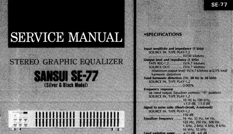 SANSUI SE-77 STEREO GRAPHIC EQUALIZER SERVICE MANUAL IN ENGLISH