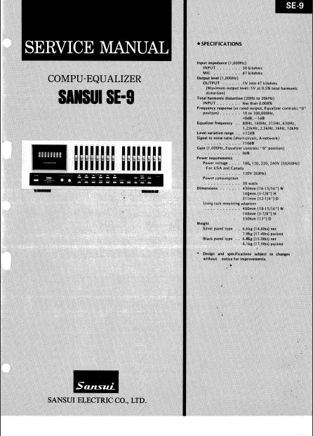 SANSUI SE-9 COMPU EQUALIZER SERVICE MANUAL IN ENGLISH