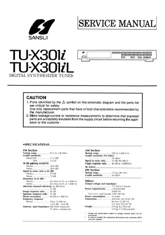 SANSUI TU-X301i TU-X301iL DIGITAL SYNTHESIZER TUNER SERVICE MANUAL INC SCHEM DIAGS 12 PAGES ENG