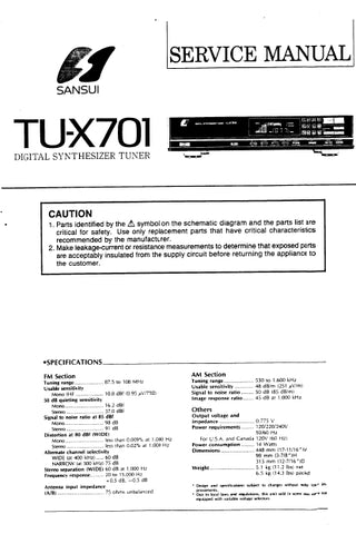 SANSUI TU-X701 DIGITAL SYNTHESIZER TUNER SERVICE MANUAL INC SCHEM DIAGS 17 PAGES ENG