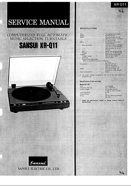 SANSUI XR-Q11 COMPUTERIZED FULL AUTOMATIC/MUSIC SELECTION TURNTABLE SERVICE MANUAL INC SCHEM DIAGS 17 PAGES ENG