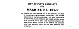 SINGER 101-1 SEWING MACHINE LIST OF PARTS COMPLETE 23 PAGES ENG