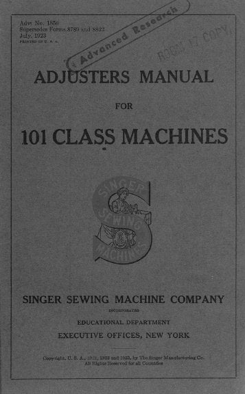 SINGER 101 CLASS SEWING MACHINES ADJUSTERS MANUAL BOOK 20 PAGES ENG