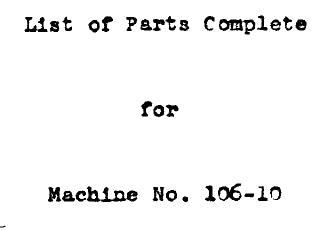 SINGER 106-10 SEWING MACHINE LIST OF PARTS 17 PAGES ENG