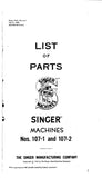 SINGER 107-1 107-2 SEWING MACHINE LIST OF PARTS 31 PAGES ENG