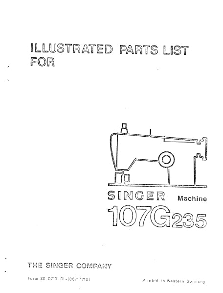 SINGER 107G235 SEWING MACHINE ILLUSTRATED PARTS LIST 24 PAGES ENG