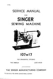 SINGER 107W17 SEWING MACHINE SERVICE MANUAL 12 PAGES ENG