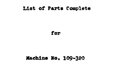 SINGER 109-320 SEWING MACHINE LIST OF PARTS COMPLETE 14 PAGES ENG