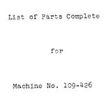 SINGER 109-426 SEWING MACHINE LIST OF PARTS 15 PAGES ENG