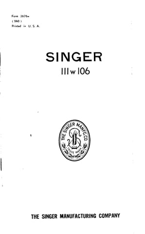 SINGER 111W106 SEWING MACHINE ILLUSTRATED PARTS LIST 12 PAGES ENG