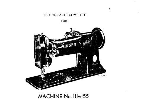 SINGER 111W155 SEWING MACHINE LIST OF PARTS COMPLETE 20 PAGES ENG