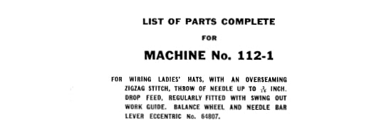 SINGER 112-`1 SEWING MACHINE LIST OF PARTS COMPLETE 12 PAGES ENG