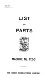 SINGER 112-3 SEWING MACHINE LIST OF PARTS 18 PAGES ENG