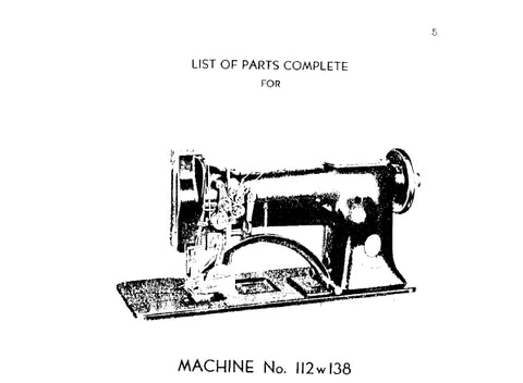 SINGER 112W138 SEWING MACHINE LIST OF PARTS COMPLETE 19 PAGES ENG