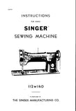 SINGER 112W140 SEWING MACHINE INSTRUCTIONS 13 PAGES ENG