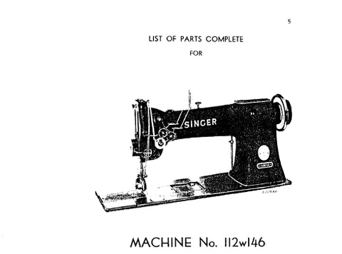SINGER 112W146 SEWING MACHINE LIST OF PARTS COMPLETE 21 PAGES ENG