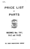 SINGER 114-1 114-2 114-20 SEWING MACHINE LIST OF PARTS 36 PAGES ENG