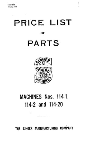 SINGER 114-1 114-2 114-20 SEWING MACHINE LIST OF PARTS 36 PAGES ENG