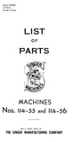 SINGER 114-55 114-56 SEWING MACHINE LIST OF PARTS 22 PAGES ENG