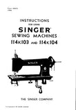 SINGER 114K103 114K104 SEWING MACHINES INSTRUCTIONS 9 PAGES ENG