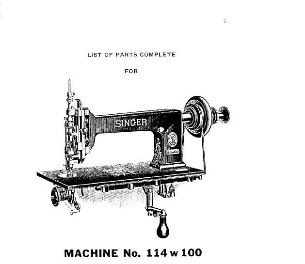 SINGER 114W100 SEWING MACHINE LIST OF PARTS COMPLETE 18 PAGES ENG