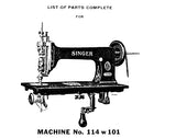 SINGER 114W101 SEWING MACHINE LIST OF PARTS COMPLETE 21 PAGES ENG
