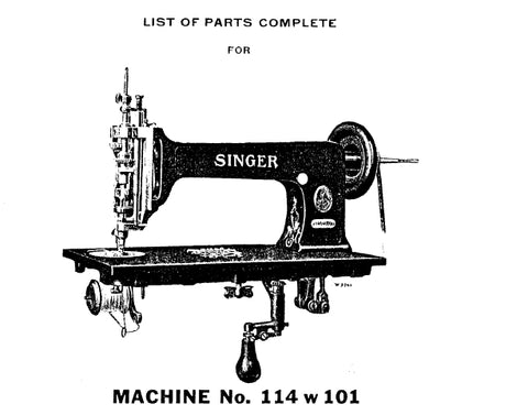 SINGER 114W101 SEWING MACHINE LIST OF PARTS COMPLETE 21 PAGES ENG