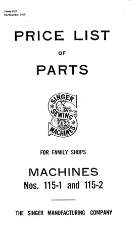 SINGER 115-1 115-2 SEWING MACHINE LIST OF PARTS COMPLETE 38 PAGES ENG