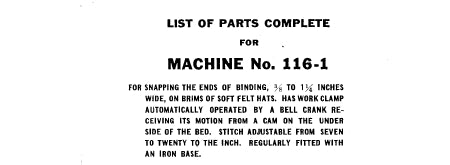 SINGER 116-1 SEWING MACHINE LIST OF PARTS COMPLETE 20 PAGES ENG
