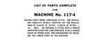 SINGER 117-3 117-4 SEWING MACHINE LIST OF PARTS COMPLETE 39 PAGES ENG