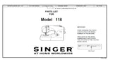SINGER 118 SEWING MACHINE PARTS LIST 16 PAGES ENG