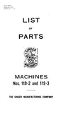 SINGER 119-2 119-3 SEWING MACHINE LIST OF PARTS 23 PAGES ENG