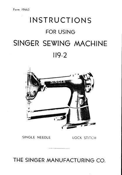 SINGER 119-2 SEWING MACHINE INSTRUCTIONS 15 PAGES ENG