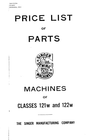 SINGER 121W 122W SEWING MACHINE LIST OF PARTS 48 PAGES ENG