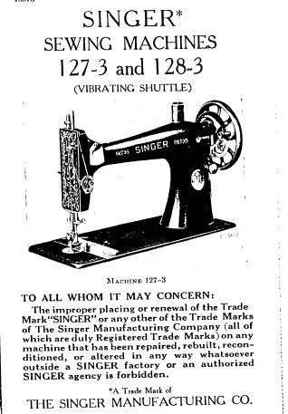 SINGER 127-3 128-3 SEWING MACHINES INSTRUCTION MANUAL 18 PAGES ENG