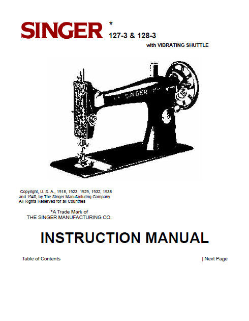 SINGER 127-3 128-3 SEWING MACHINES INSTRUCTION MANUAL 26 PAGES ENG