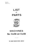 SINGER 12W208 12W209 SEWING MACHINE LIST OF PARTS 25 PAGES ENG