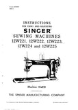 SINGER 12W221 12W222 12W223 12W224 12W225 SEWING MACHINES INSTRUCTIONS FOR USING AND ADJUSTING 10 PAGES ENG