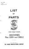 SINGER 1300-1 1300-2 SEWING MACHINE LIST OF PARTS 54 PAGES ENG