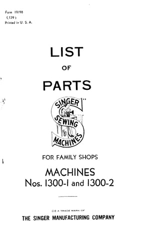 SINGER 1300-1 1300-2 SEWING MACHINE LIST OF PARTS 54 PAGES ENG