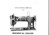 SINGER 132W100 SEWING MACHINE LIST OF PARTS COMPLETE 17 PAGES ENG