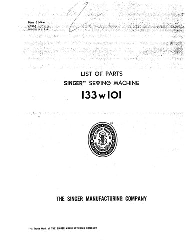 SINGER 133W101  SEWING MACHINE LIST OF PARTS 13 PAGES ENG