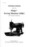 SINGER 138K1 SEWING MACHINE INSTRUCTIONS 6 PAGES ENG