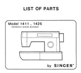 SINGER 1411 1425 SEWING MACHINE LIST OF PARTS 44 PAGES ENG