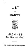 SINGER 141W1 141W2 SEWING MACHINE LIST OF PARTS 34 PAGES ENG