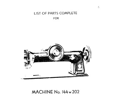 SINGER 144W202 SEWING MACHINE LIST OF PARTS COMPLETE 26 PAGES ENG