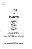 SINGER 147-102 147-103 SEWING MACHINE LIST OF PARTS 39 PAGES ENG